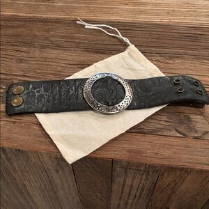 Navy Leather Bracelet with Silver Buckle
